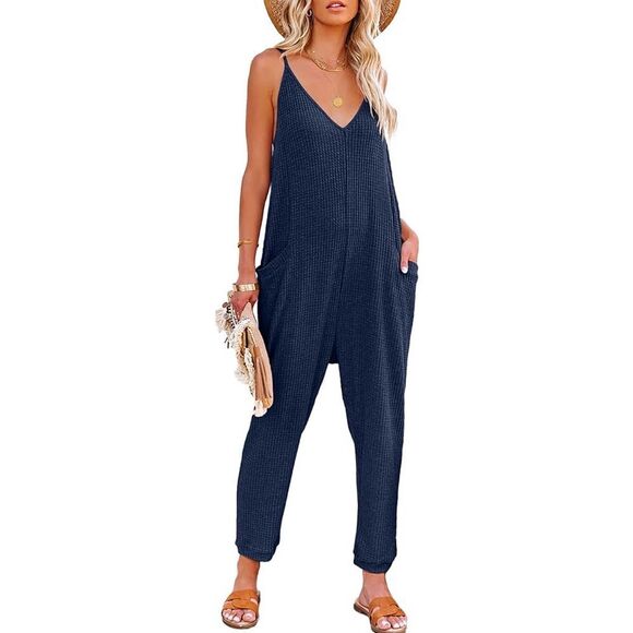 NWOT Casual Jumpsuit Romper Pockets Stretchy‎ Slouchy Navy Size XS - Picture 6 of 16